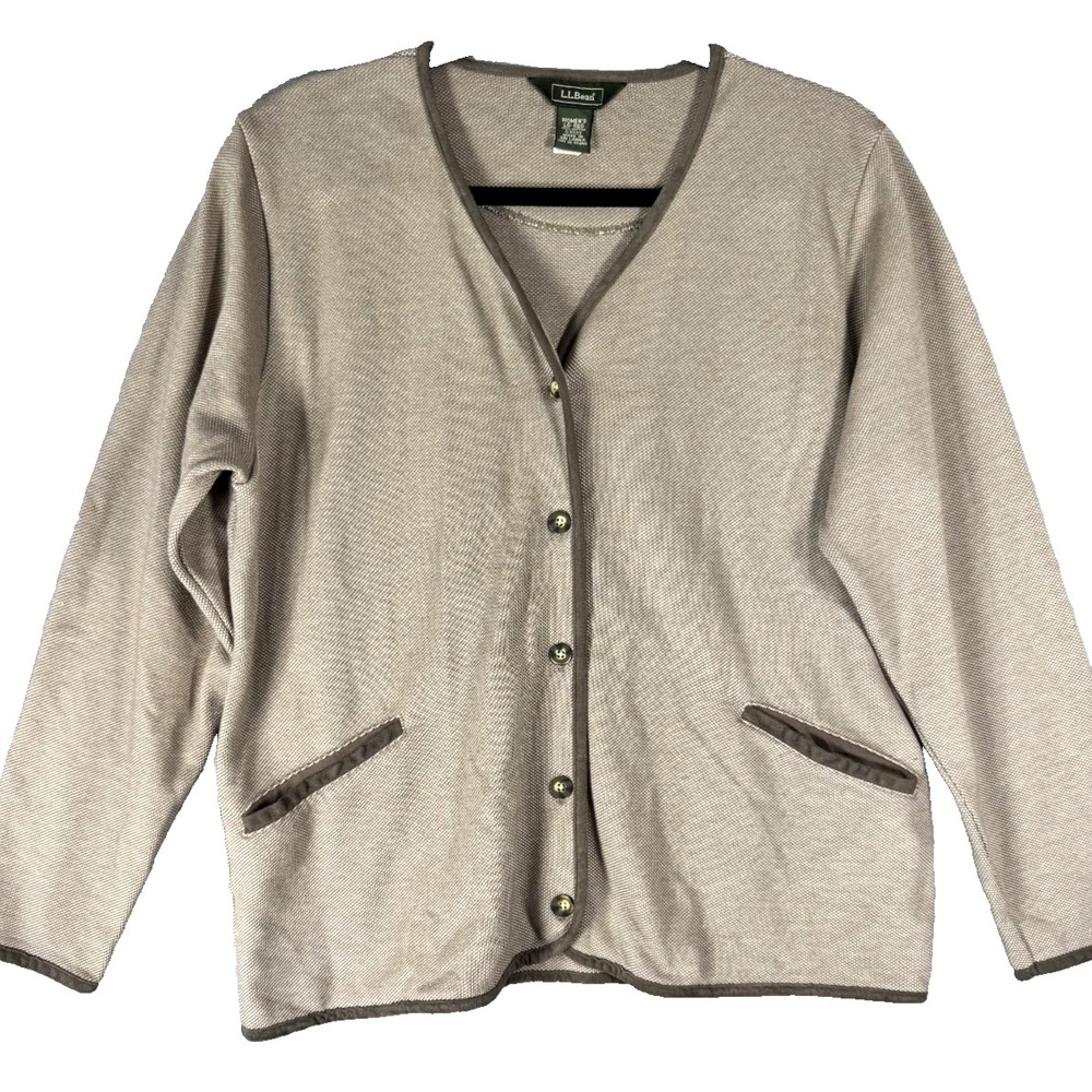 Vtg LL Bean Cardigan Sweater Women's Large Cotton Cottagecore Prairie